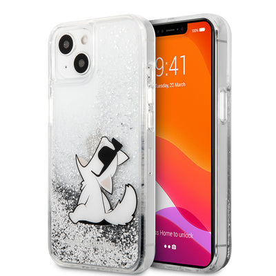 iPhone 13 - Hard Case Silver Liquid Glitter Choupette Fun - Karl Lagerfeld