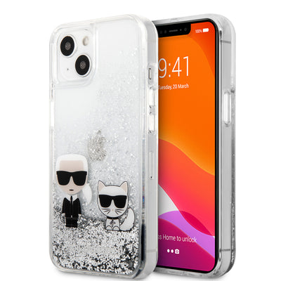 iPhone 13 - Hard Case Silver Liquid Glitter Karl And Choupette - Karl Lagerfeld