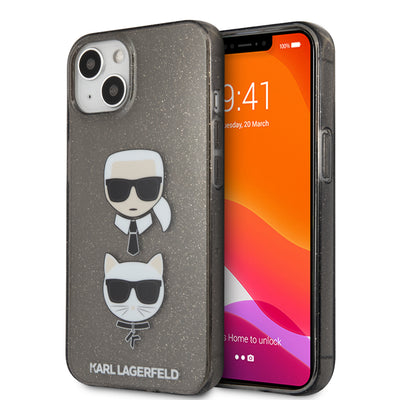 iPhone 13 - Hard Case Black TPU Full Glitter Karl & Choupette Heads - Karl Lagerfeld