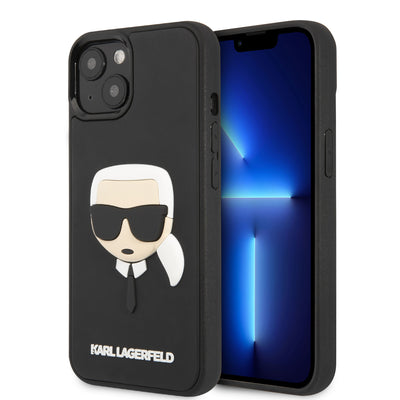 iPhone 13 - Hard Case Black 3D Rubber with Karl's Head - Karl Lagerfeld
