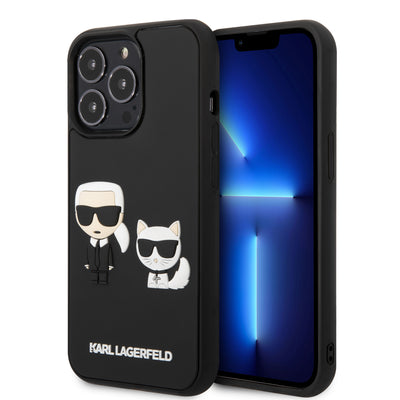 iPhone 13 Pro Max - Saffiano Black 3D Karl And Choupette Design - Karl Lagerfeld