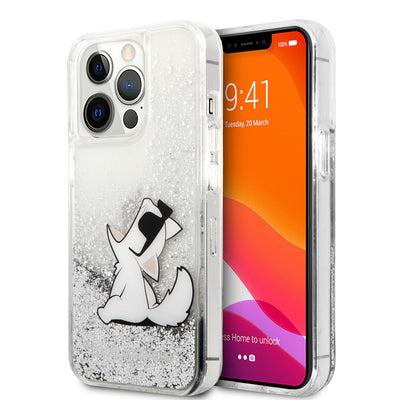 iPhone 13 Pro Max - Hard Case Silver Liquid Glitter Choupette Fun - Karl Lagerfeld