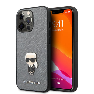 iPhone 13 Pro Max - Hard Case Silver Saffiano Ikonik Karl  - Karl Lagerfeld-