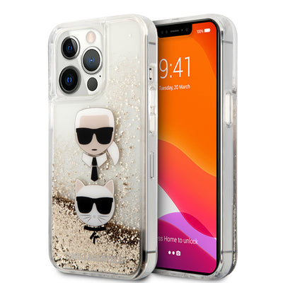 iPhone 13 Pro Max - Hard Case Gold Liquid Glitter 2 Heads - Karl Lagerfeld