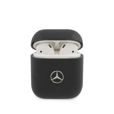 AirPods 1/2 - Leather Black Metal Logo - Mercedes-Benz