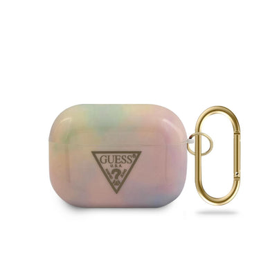AirPods Pro - Hard Case Pink Shiny Tie & Dye Triangle Logo - Guess